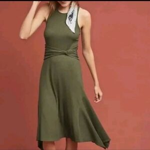 Anthropologie Ribbed Green Sleeveless Midi Dress S women's
